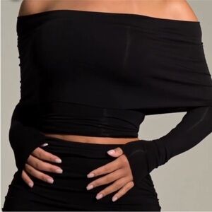 Naked Wardrobe Go Off-Shoulder Smooth Top in Black